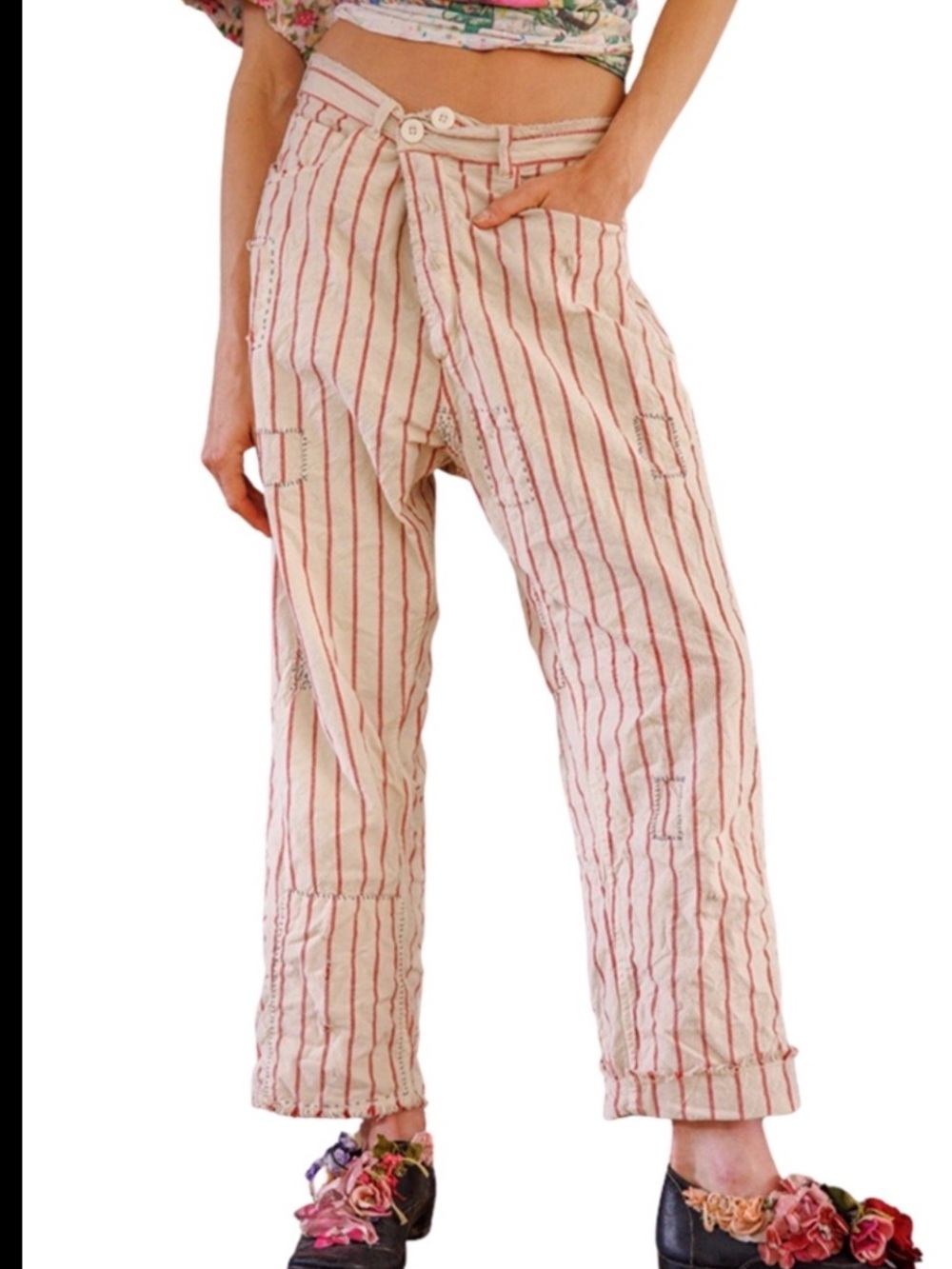 Magnolia Pearl Cream and Red Striped pants